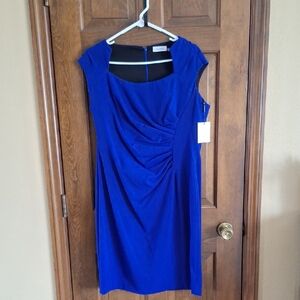 Calvin Klein Royal Blue Cap Sleeve Ruched Sheath Dress
